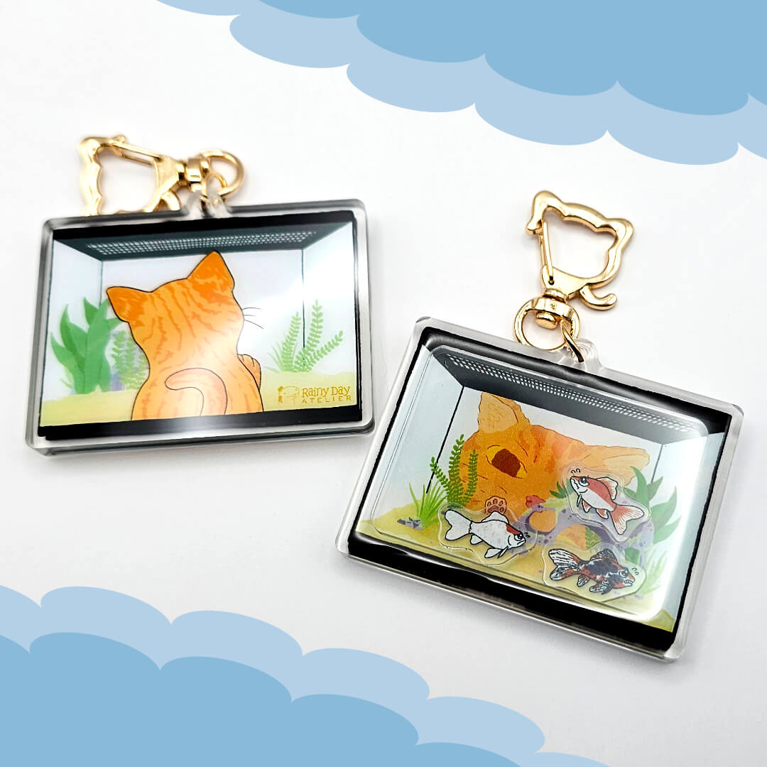 Mockup of the cat fishbowl keychain