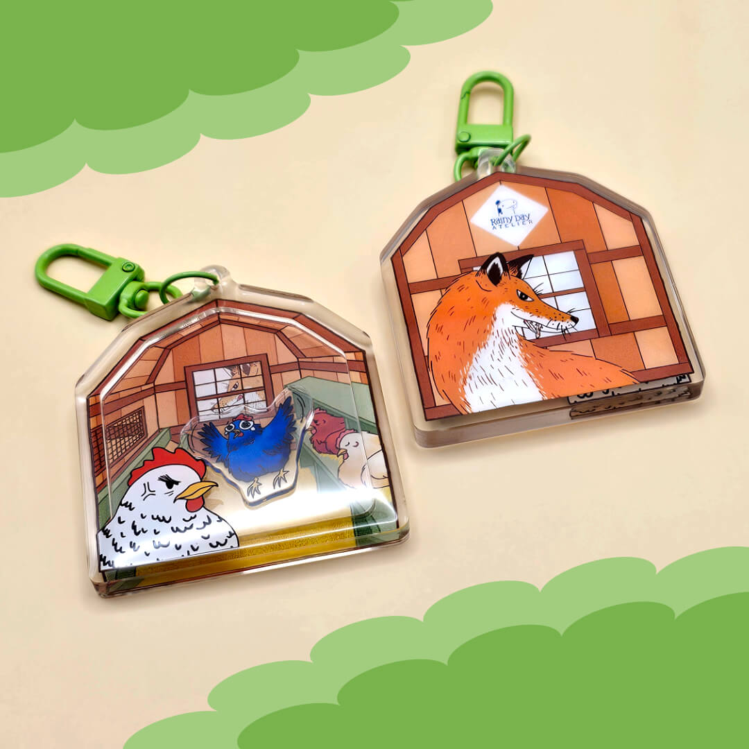 Mockup of the chicken coop keychain