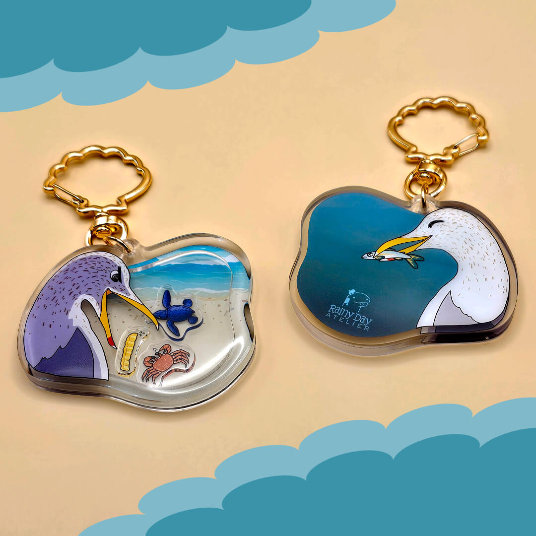 Mockup of the seagull beach keychain